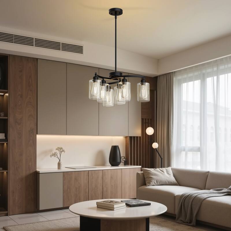 YANSUN 6-Light Industrial Chandelier with Clear Glass Tubes