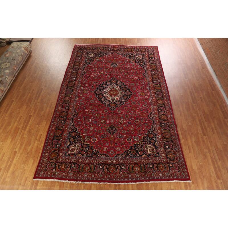 Hand Knotted Oriental 100% Wool Carpet Traditional Floral Red Mashad Area Rug - 16' 4'' X 10' 0''