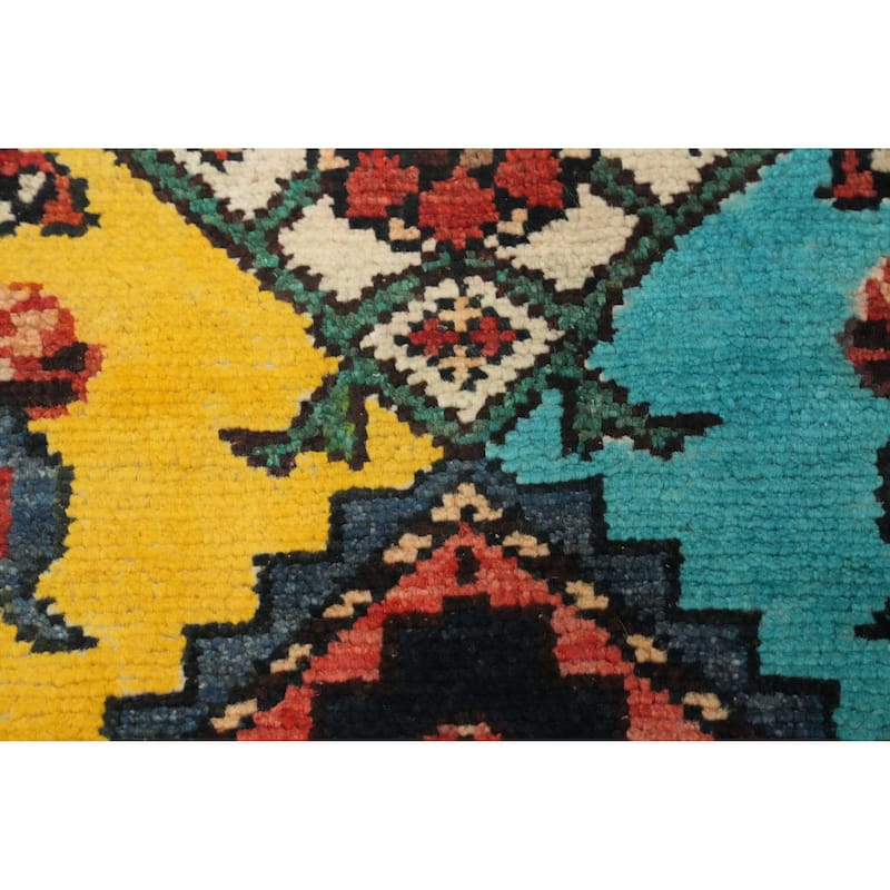 Hand Knotted Oriental 100% Wool Carpet Traditional Geometric Navy Blue & Blues Hamedan Runner Rug - 9' 7'' X 3' 6''