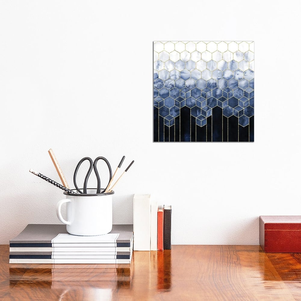 iCanvas "Geometric Cubes Modern Navy Blue and Gold Abstract Watercolor" by Nature Magick Canvas Print