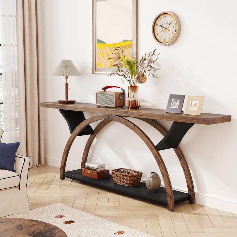 70.87" Console Table Sofa Table with Storage Shelf Half Moon Frame