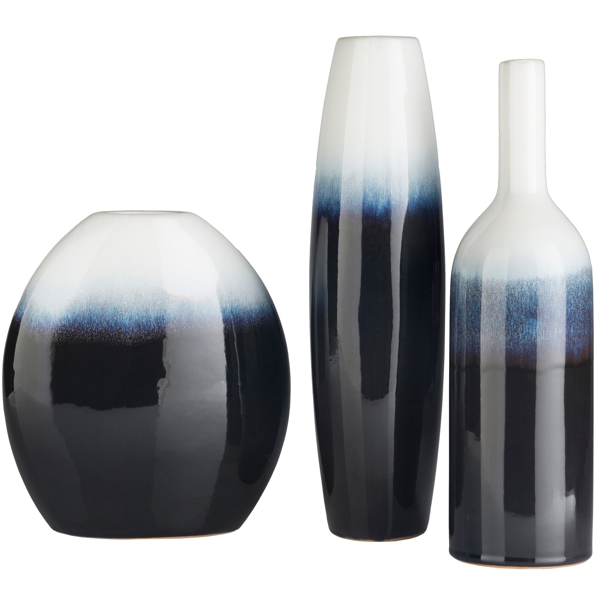 Shop Set Of 3 Navy Blue And White Layered Ceramic Vases 15