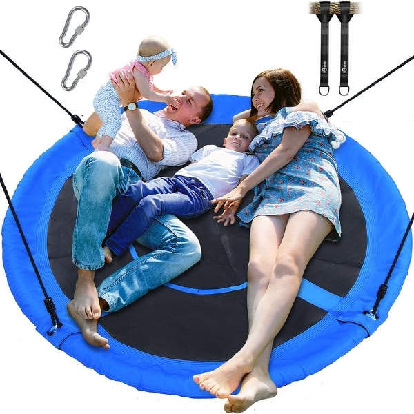 slide 2 of 8, 60" Large Saucer Tree Swing for Kids Adults 900D Oxford Waterproof with 2pcs Hanging Straps - 60 inch