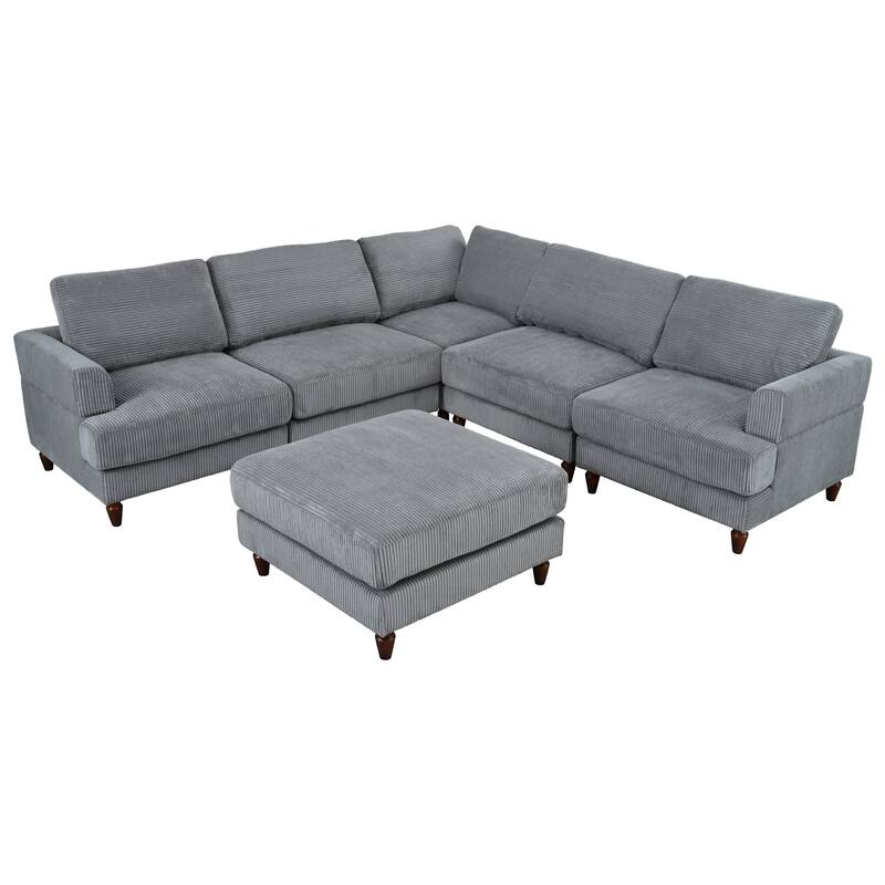Modern Modular Sectional Sofa with Corduroy Upholstery and Ottoman for Living Rooms and Guest Room or Bedroom