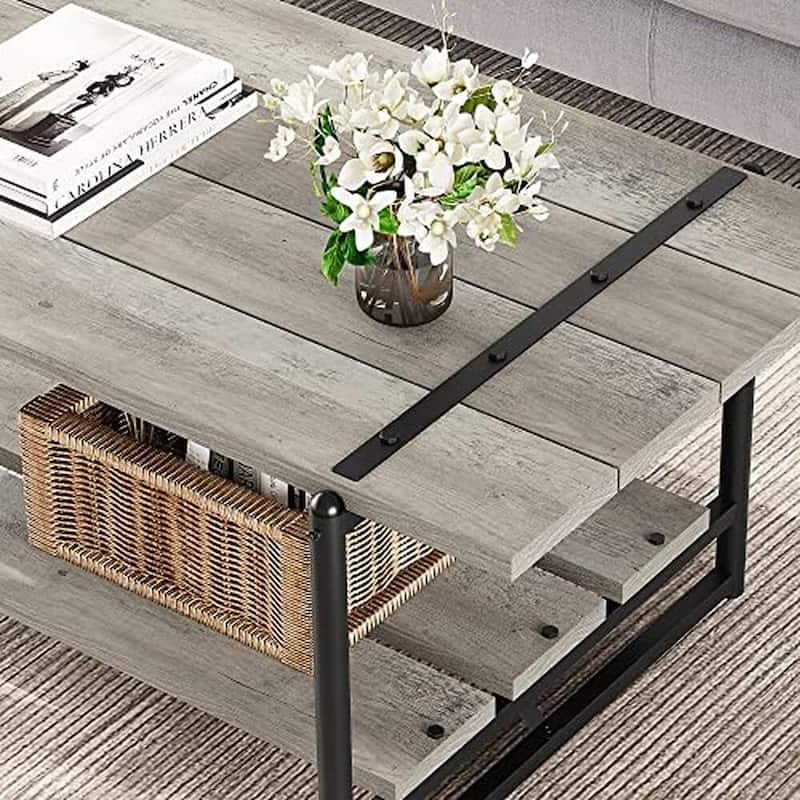 2-Tier Farmhouse 41'' Large Wood Coffee Table with Shelf