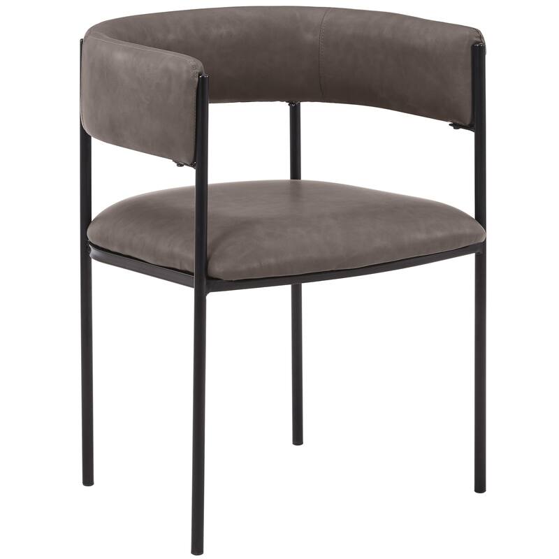Leather Dining Chair with Open-Back Design and Powder Coated Iron Legs