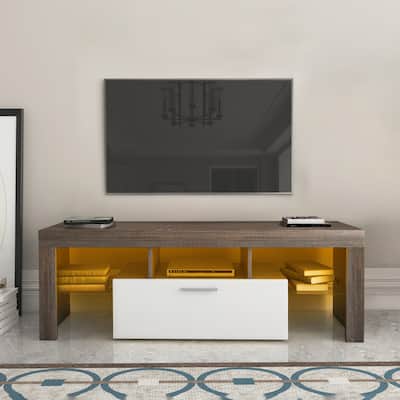 51" TV Stand with Glass Shelf & LED for TVs Up to 55"