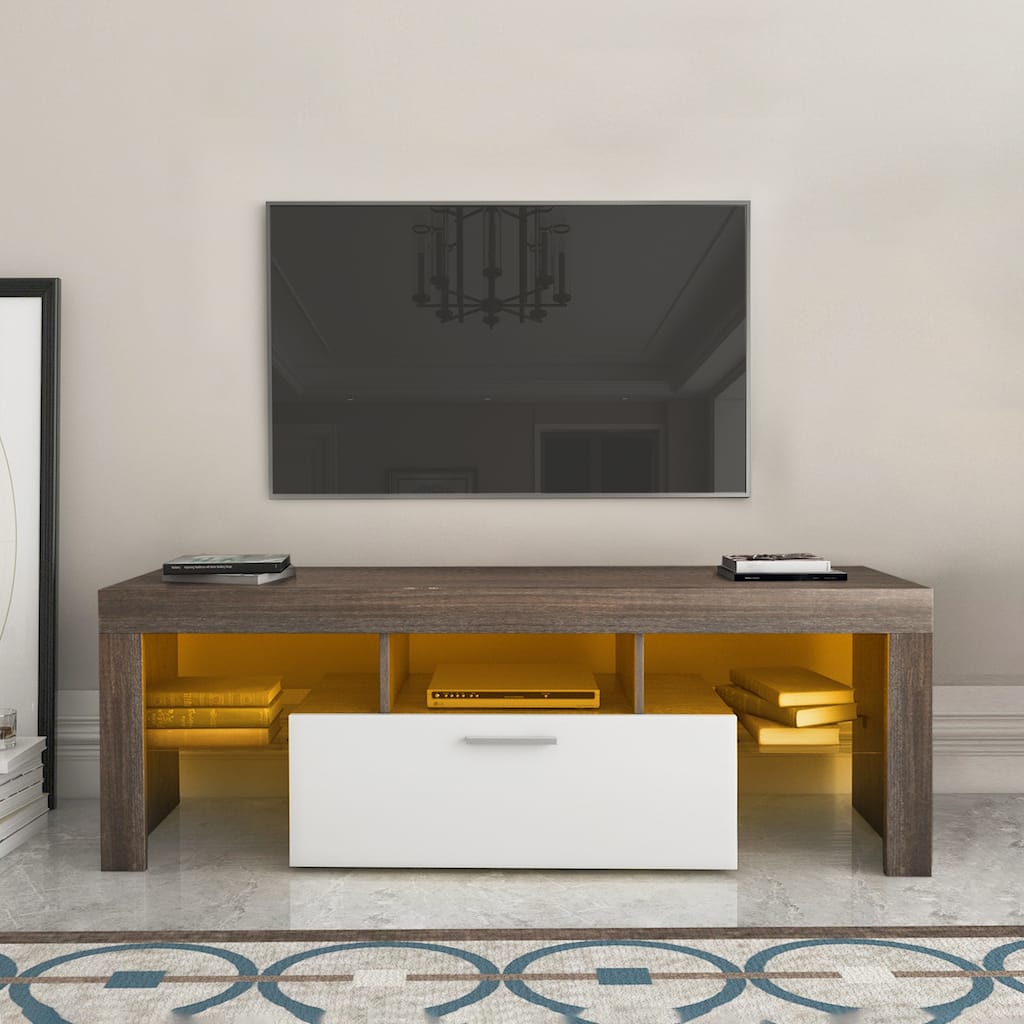 51" TV Stand with Glass Shelf & LED for TVs Up to 55"
