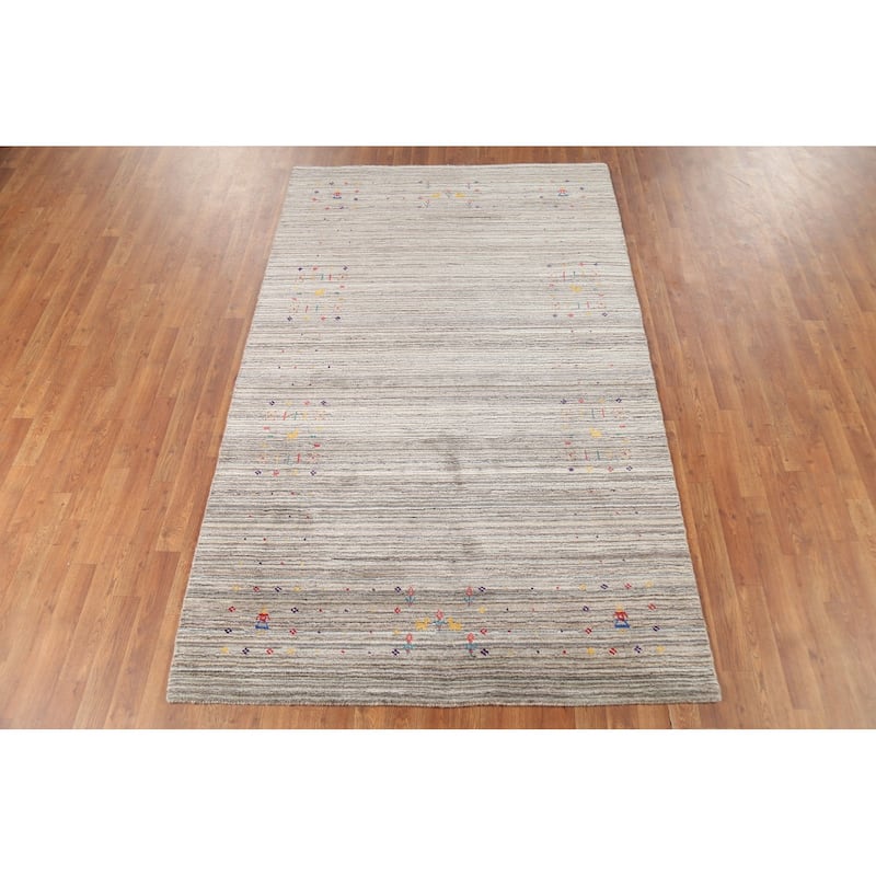 Striped Gabbeh Indian Area Rug Hand-Knotted Wool Carpet - 4'11"x 8'0"