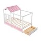 preview thumbnail 6 of 7, Treehouse Style House Roof Bunk Bed with Storage Staircase and Shelves - Solid Wood Slats Support (Twin over Full Size)