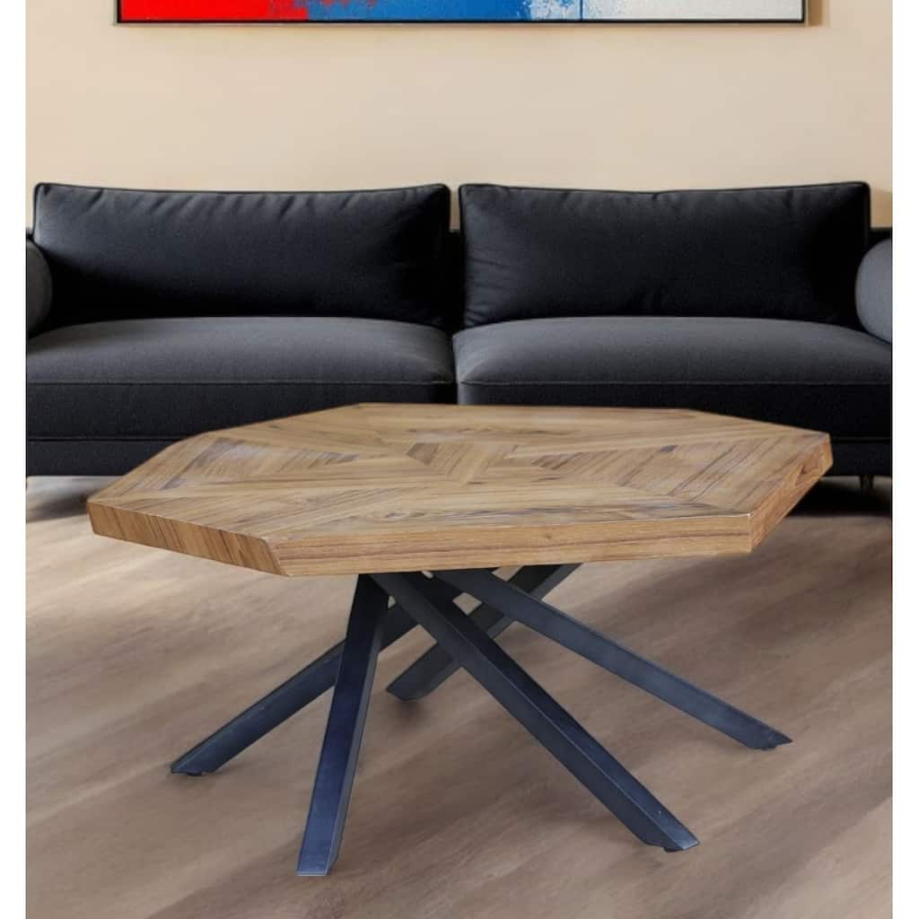 HomeRoots 42" Brown And Black Wood And Iron Free Form Coffee Table - 42' X '18' X '42