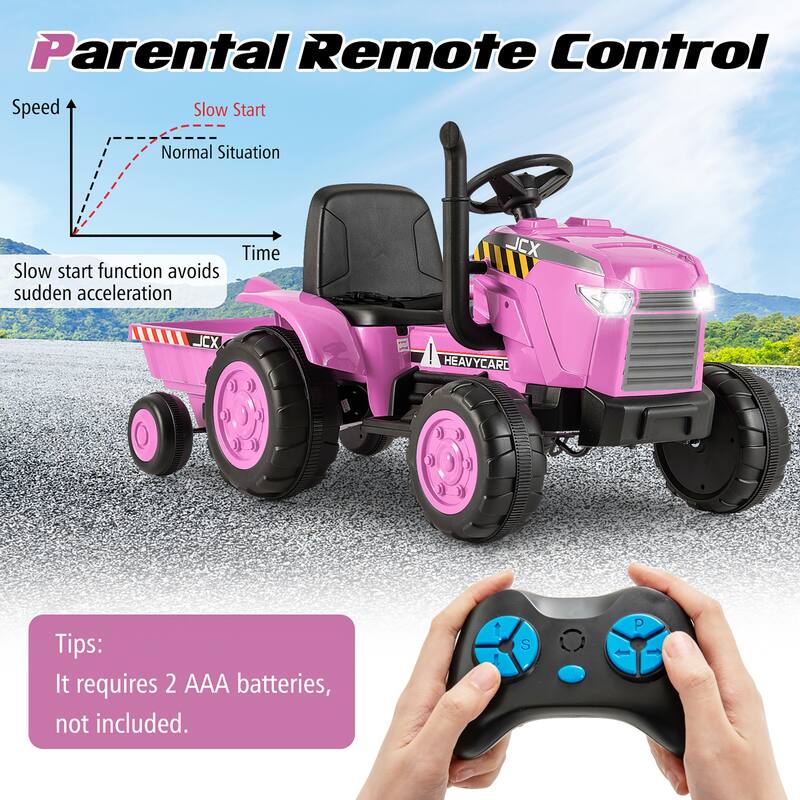 Gymax 2-in-1 Electric Toy Car 12V Kids Ride On Tractor w/ Trailer