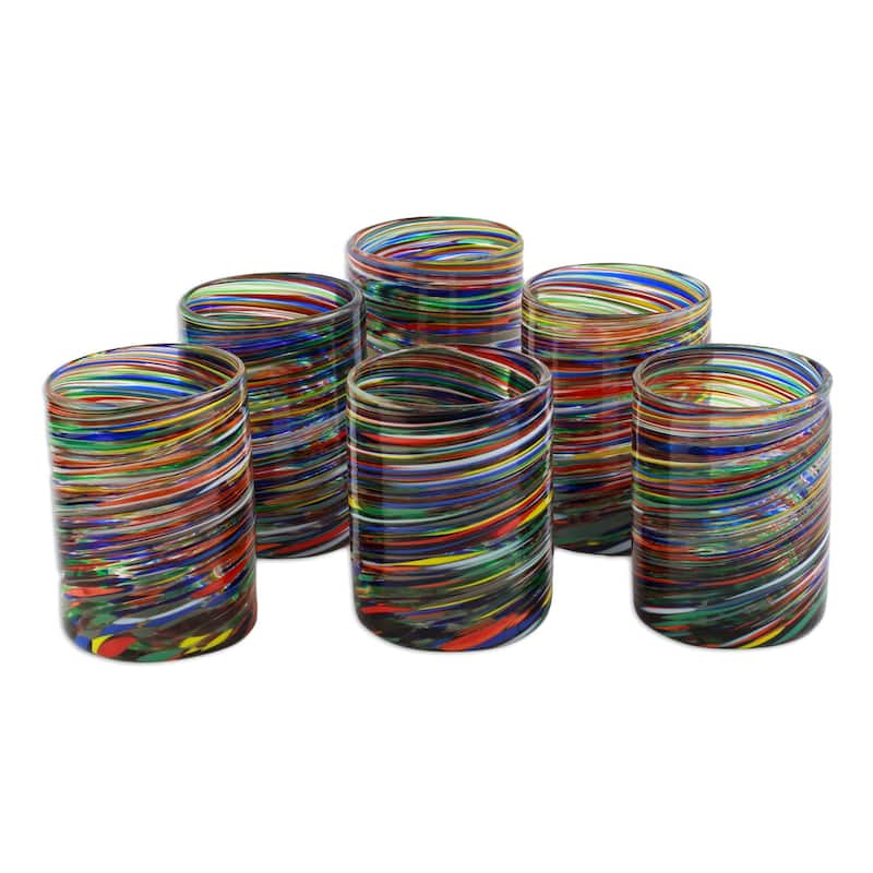 Novica Handmade Spiral Crayons Glass Rocks Glasses (Set Of 6)
