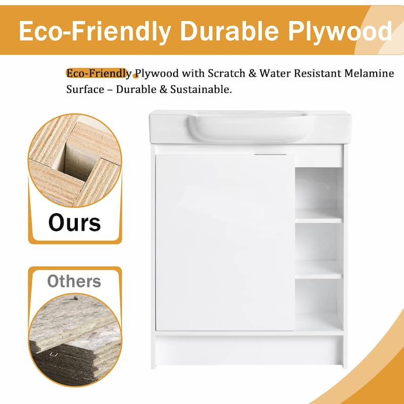 Malwee 28" FreeStanding Bathroom Vanity with Sink, Small Floor Stand Bathroom Vanity with Ceramic Sink and Soft Close Door