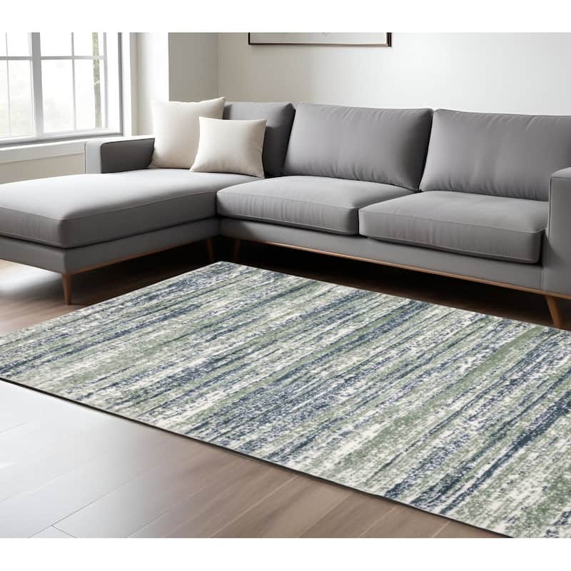 HomeRootsStriped Industrial Runner Area Rug - 116.54' X '78.74' X '0.98 - Blue/Green