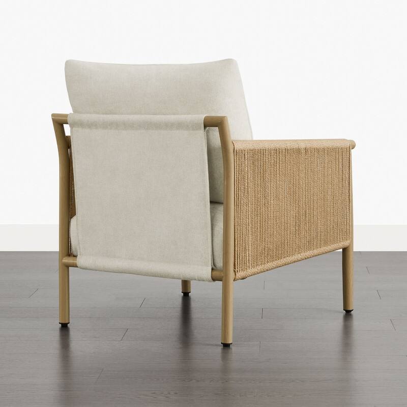 Spruce & Spring Braid Boho Accent Chair with Woven Paper Rope Armrest & Wood-Look Metal Frame