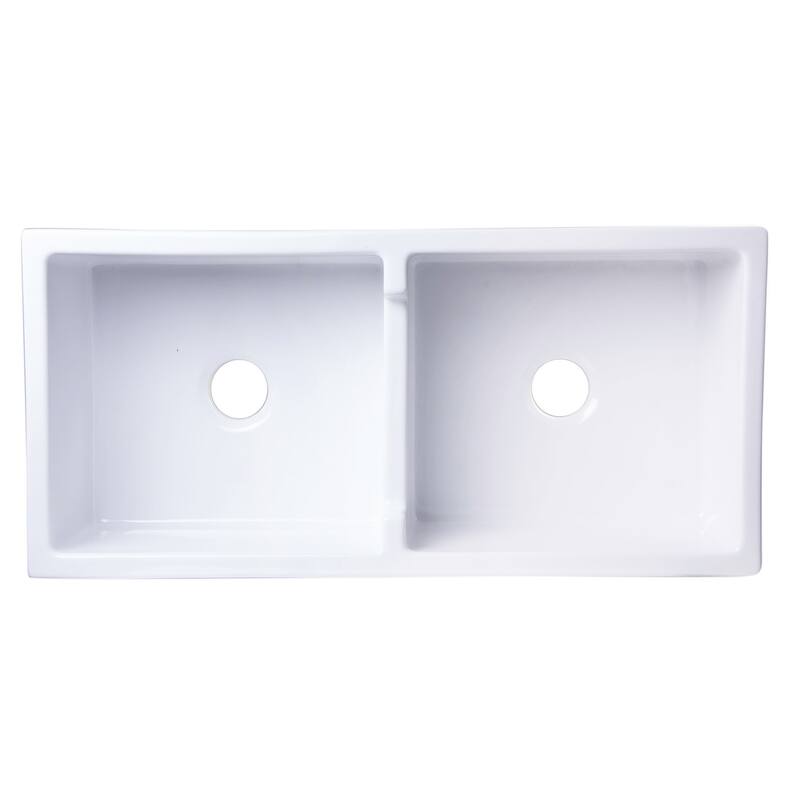 ALFI brand 39-inch White Arched Apron Thick Wall Fireclay Double Bowl Farm Sink