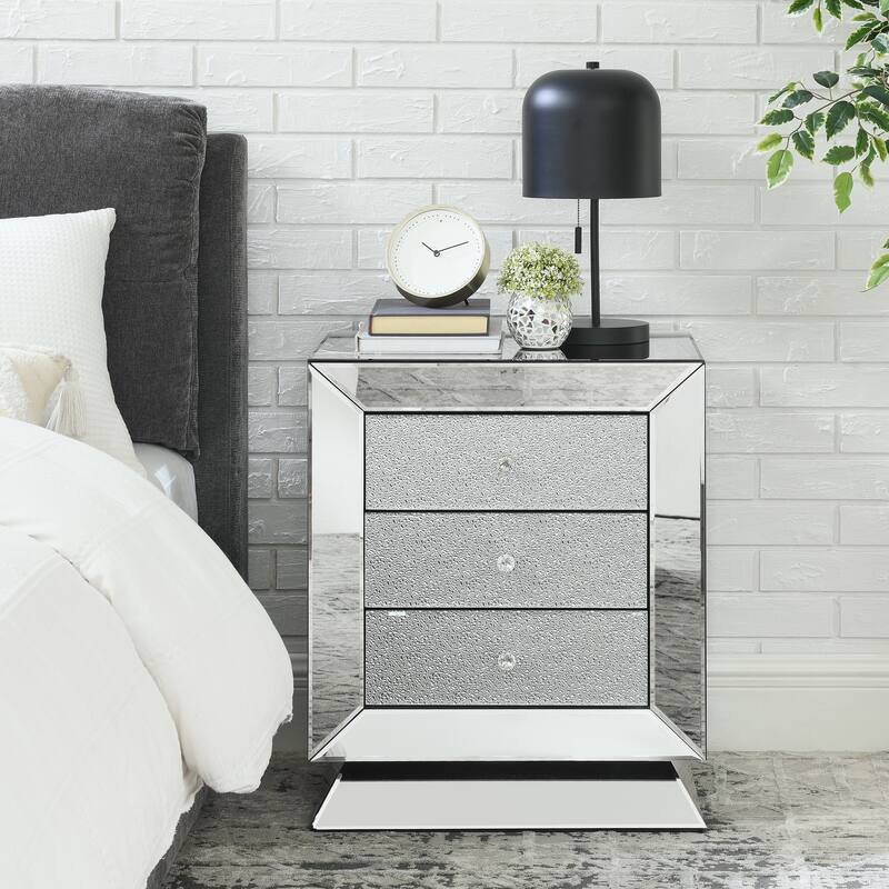 Modern 3-Drawers Nightstand with Mirrored Panel