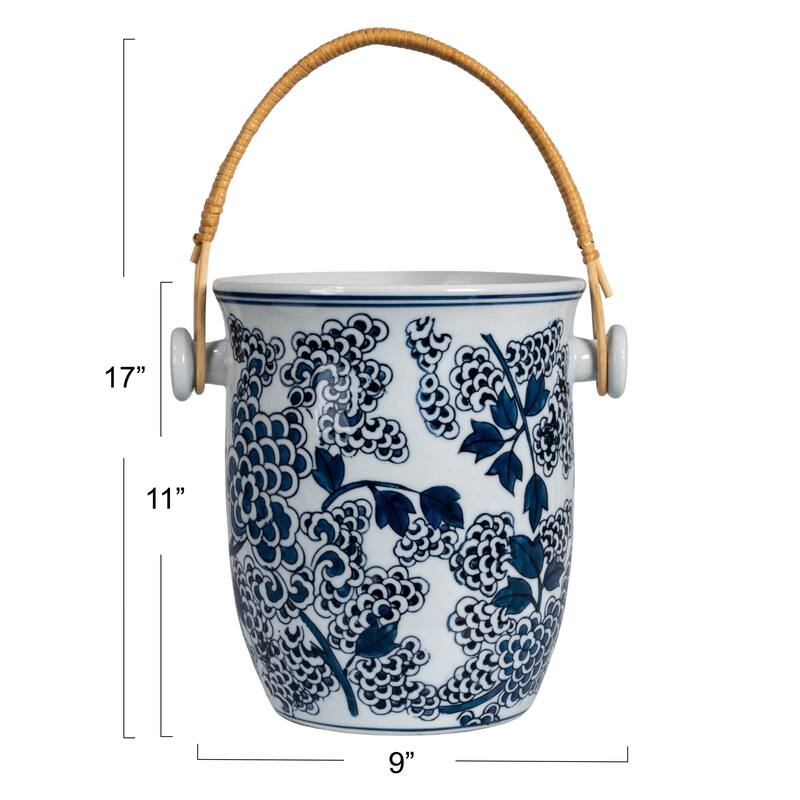 Ceramic Wine Cooler with Bamboo Handles