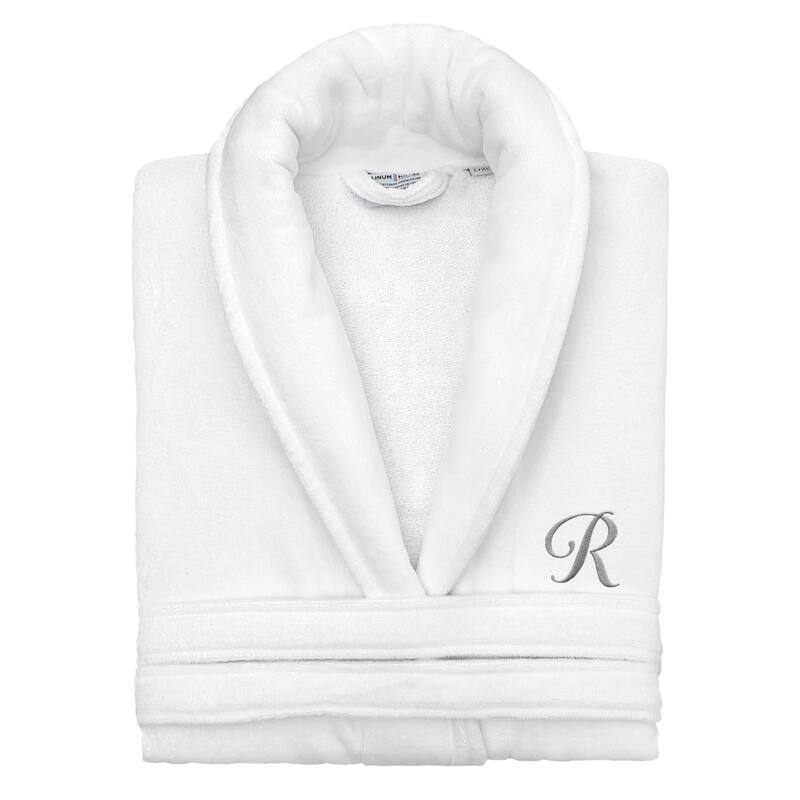 Authentic Hotel and Spa 100% Turkish Cotton Personalized Unisex Anovia Velour Bathrobe - Grey Script Font - Large/XLarge - R