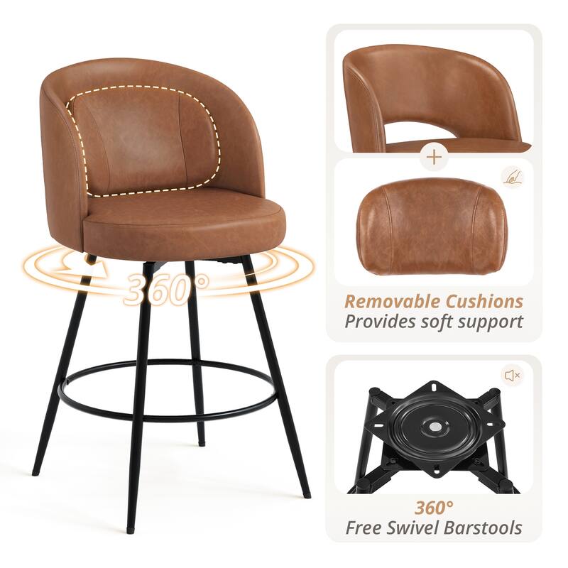 Swivel Bar Stools Set Of 2/3/4, Metal Bar Stools, Modern Upholstered Bar Stools For Kitchen Island - 20.3"W X 20.3"D X 39"H