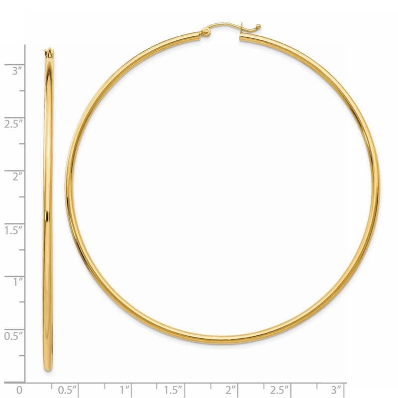 Curata 2mm 14k Yellow Gold 2x75mm Extra-large Classic Hoop Earrings