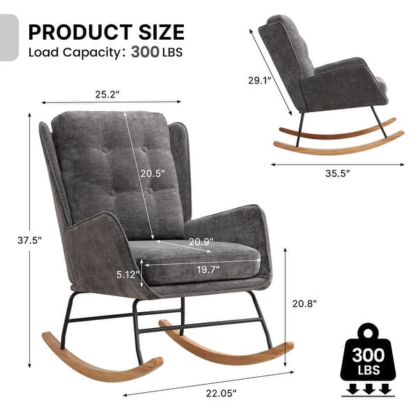 dimension image slide 7 of 10, HOMYKA 25.2” Wide Rocking Chair with Button Accents for Nurseries