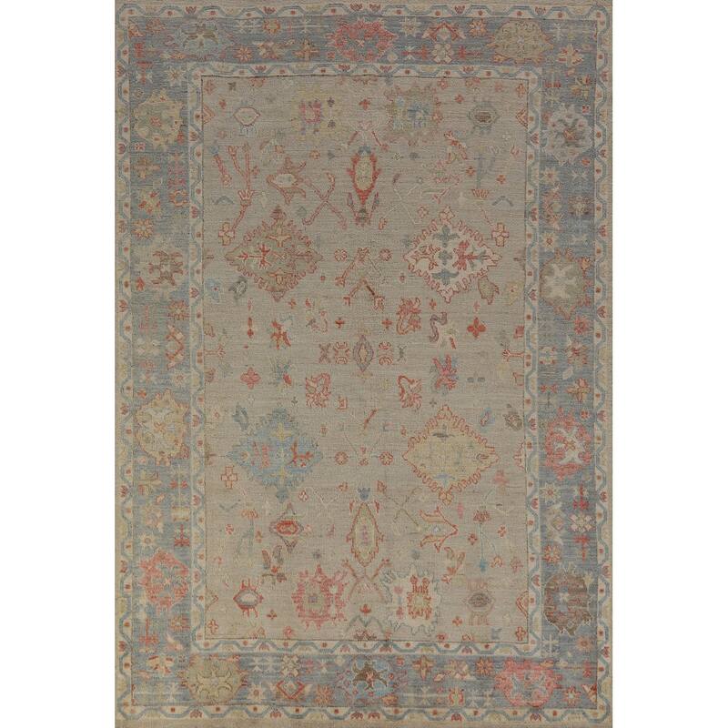 Hand Knotted Oriental 100% Wool Carpet Transitional All-Over Beige & Ivories Oushak Area Rug - 8' 11'' X 6' 0''