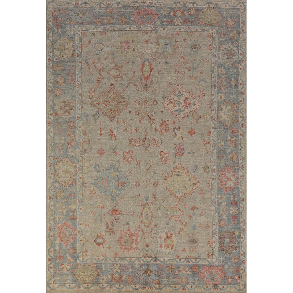 Hand Knotted Oriental 100% Wool Carpet Transitional All-Over Beige & Ivories Oushak Area Rug - 8' 11'' X 6' 0''