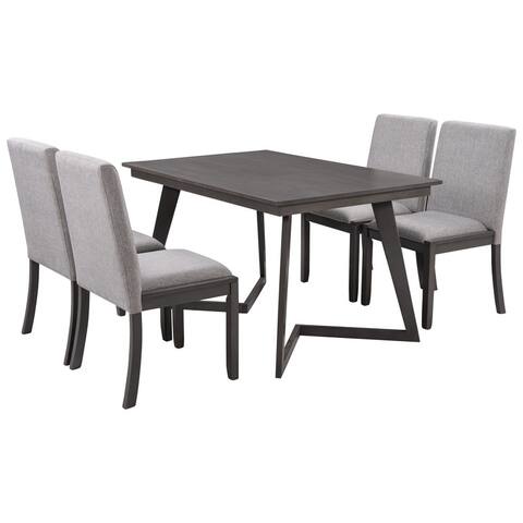 5Pcs Modern Casual Dining Set Abstract Dining Room Set with 1 Table&4 Chairs for Small House Apartment Dining Room