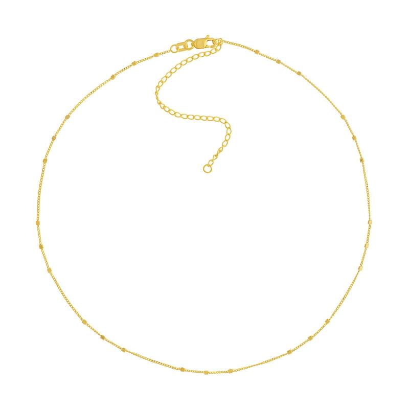 Curata 14k White or Yellow Gold Square 1.35mm Beads Saturn Choker Necklace