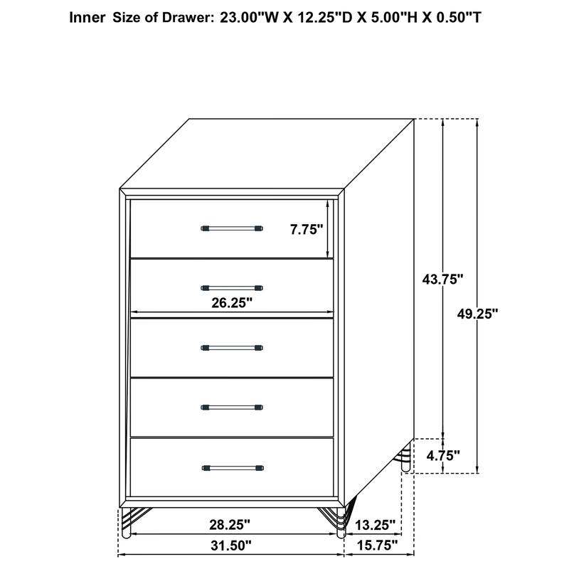 Lucia Modern Classic 5-drawer Bedroom Chest of Drawers White