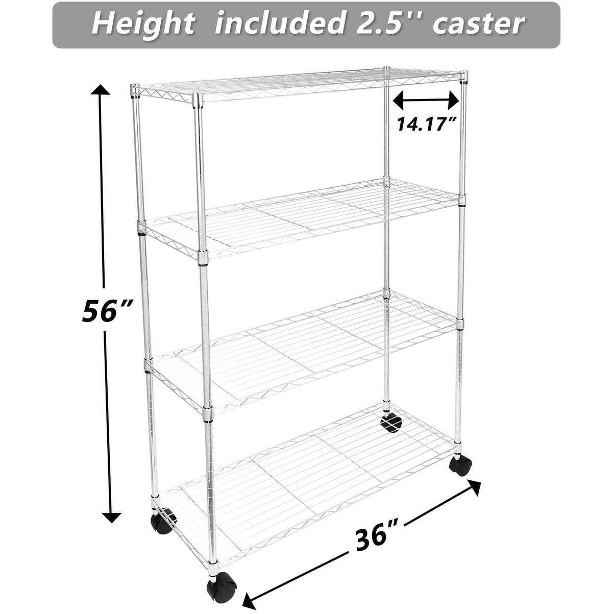 Simple Deluxe Heavy Duty 4Shelf Shelving Unit with Wheel and Adjustable Feet, 36''(L) x14''(W