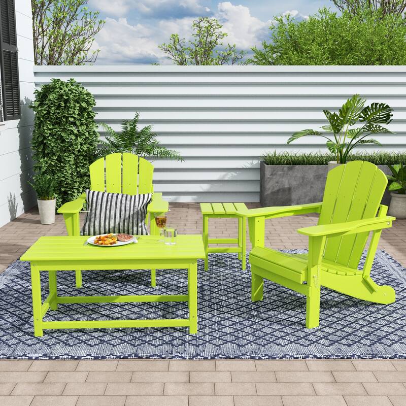 Laguna Hdpe All Weather Outdoor Patio Foldable Adirondack Chairs Conversation Set (4-Piece Set) - Lime