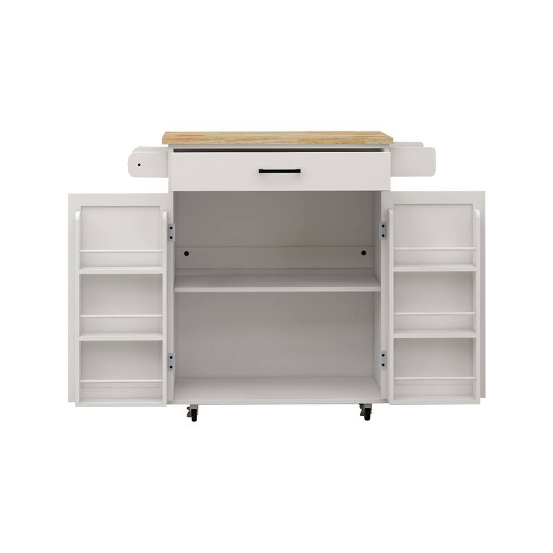 Anmytek Rolling Kitchen Island Cart Rubber Wood Top 1 Drawer 2 Doors Adjustable Shelves Towel Rack Seasoning Rack