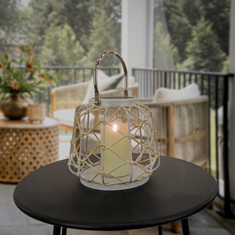 10" Candle Lantern with Rope Weave, Glacier Gray by National Tree Company - 10 in