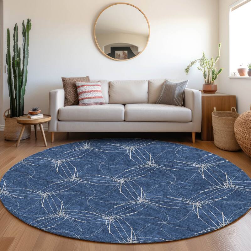 Premium Washable Super Soft Modern Symphony Mayfield Rug - Navy - 8' x 8'