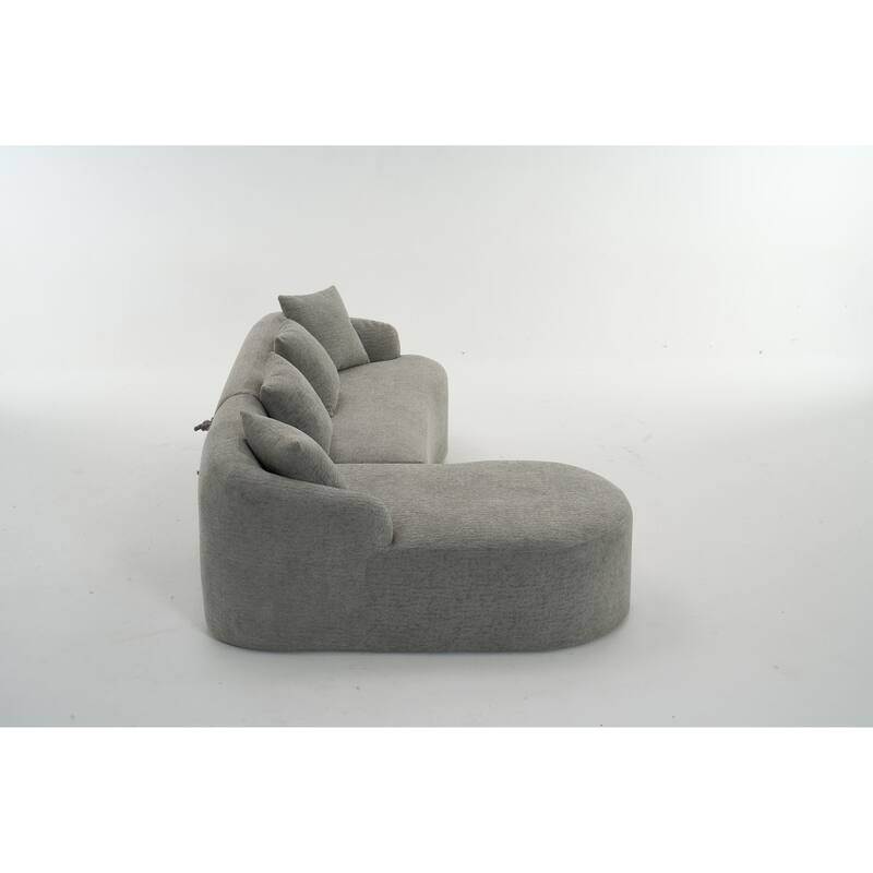 98.4" Chenille L-Shaped 3-Seater Sofa with Chaise Lounge and 4 Pillows