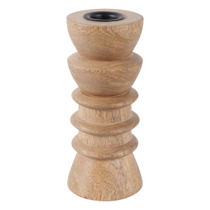 Mango Wood Candle Holder Carved Design Decorative Sculptural Accent