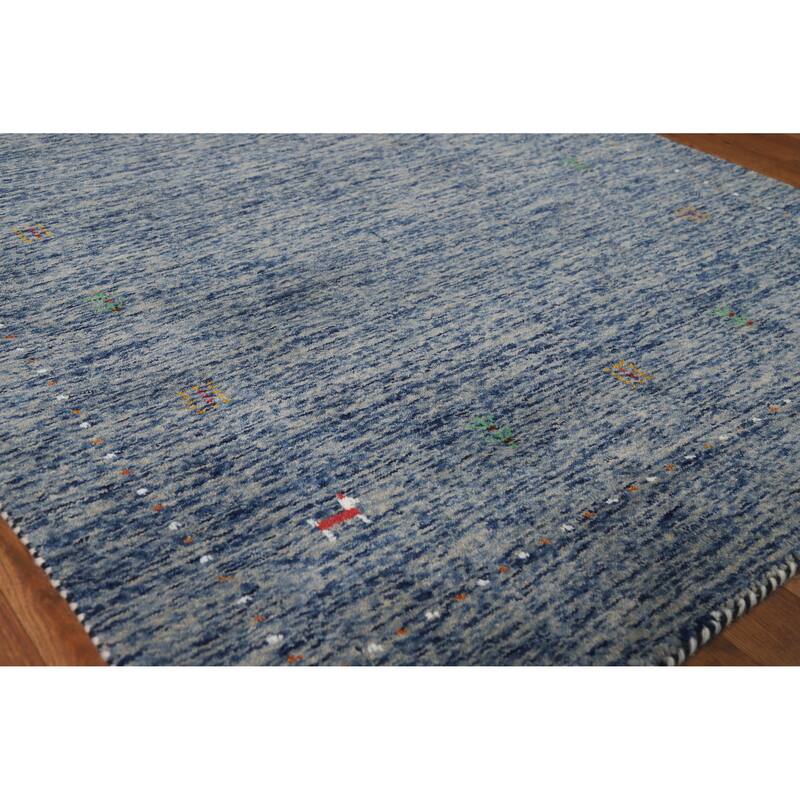 Blue Tribal Gabbeh Rug Hand-Knotted Modern Wool Carpet - 3'11" x 5'10" - 3'11" x 5'10" - Blue