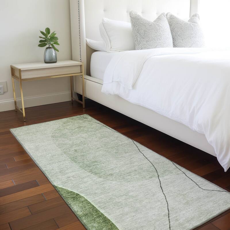 Machine Washable Indoor/ Outdoor Chantille Modern Abstract Rug - Green - 2'3" x 7'6"