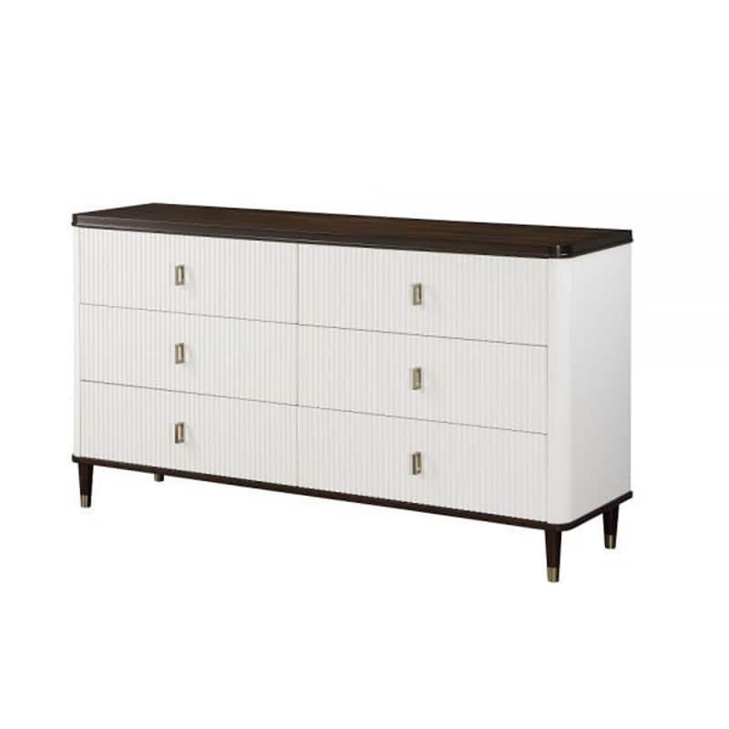 Aren 67 Inch Wide Dresser Chest, Jewelry Tray, 6 Drawers, Solid Wood, White