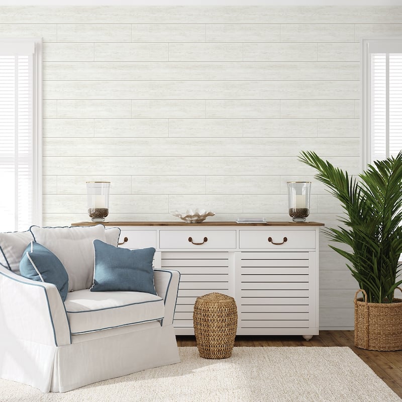 Seabrook Designs Coastal Faux Shiplap Prepasted Wallpaper - 20.5 in. W x 33 ft. L