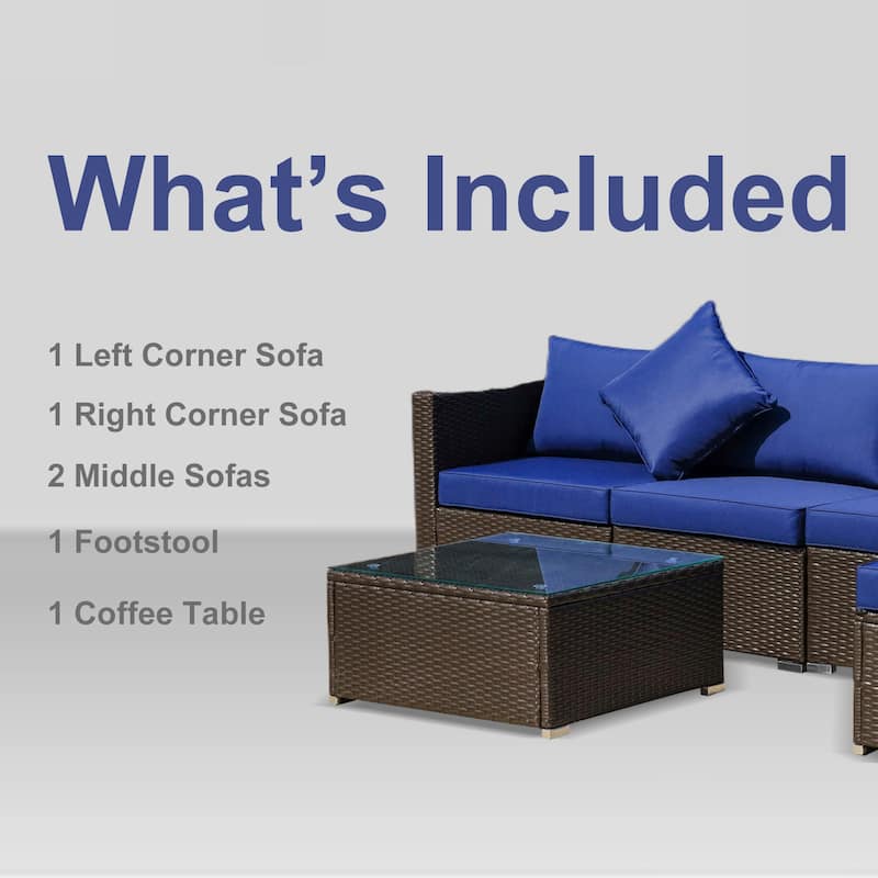 Outsunny 6-Piece Outdoor Patio Rattan Wicker Furniture Set with Comfortable Cotton Cushions, Removable Slip Covers