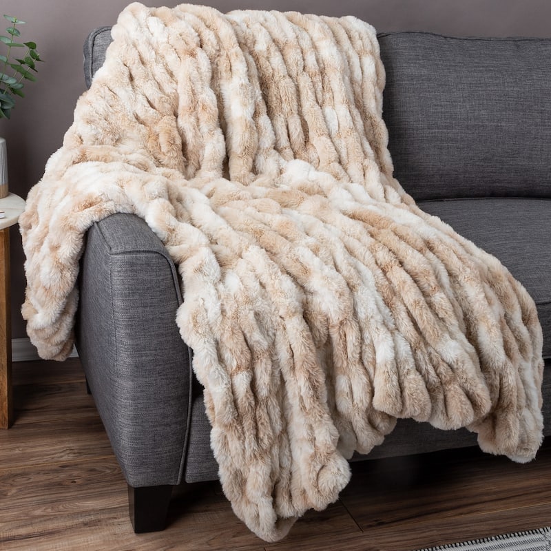 Oversized Ruched Faux Fur Blanket - 60x80-Inch Queen-Size Throw by Lavish Home
