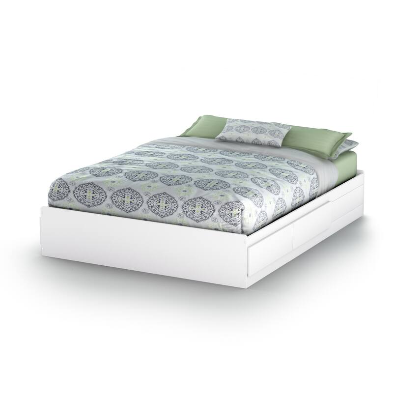 Queen Size Bed with Drawers - Modern Storage Platform Bed Frame - White Finish