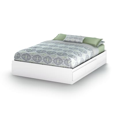 Queen Size Bed with Drawers - Modern Storage Platform Bed Frame - White Finish