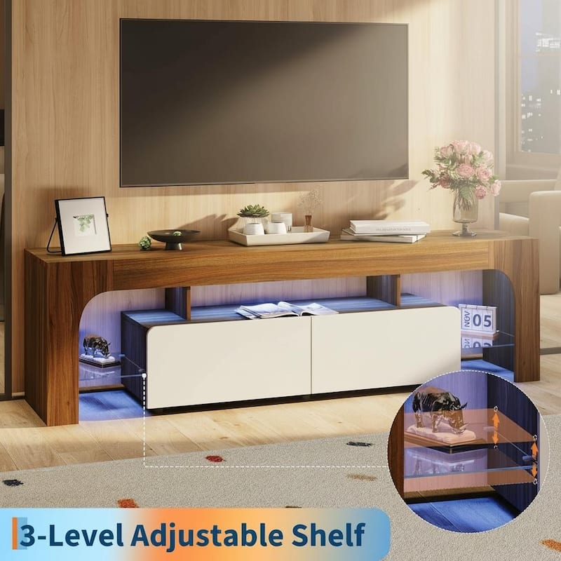 TV Stand with LED Lights, with 2 Drawer & Open Shelf