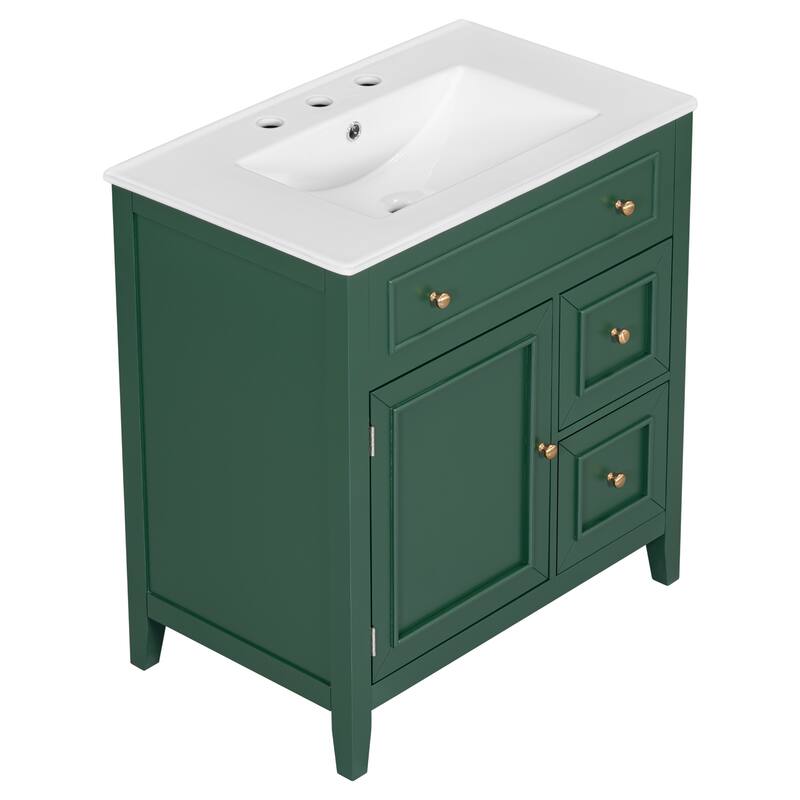 Freestanding 30-Inch Bathroom Vanity with Undermount Ceramic Sink, 1 Cabinet and 2 Drawers