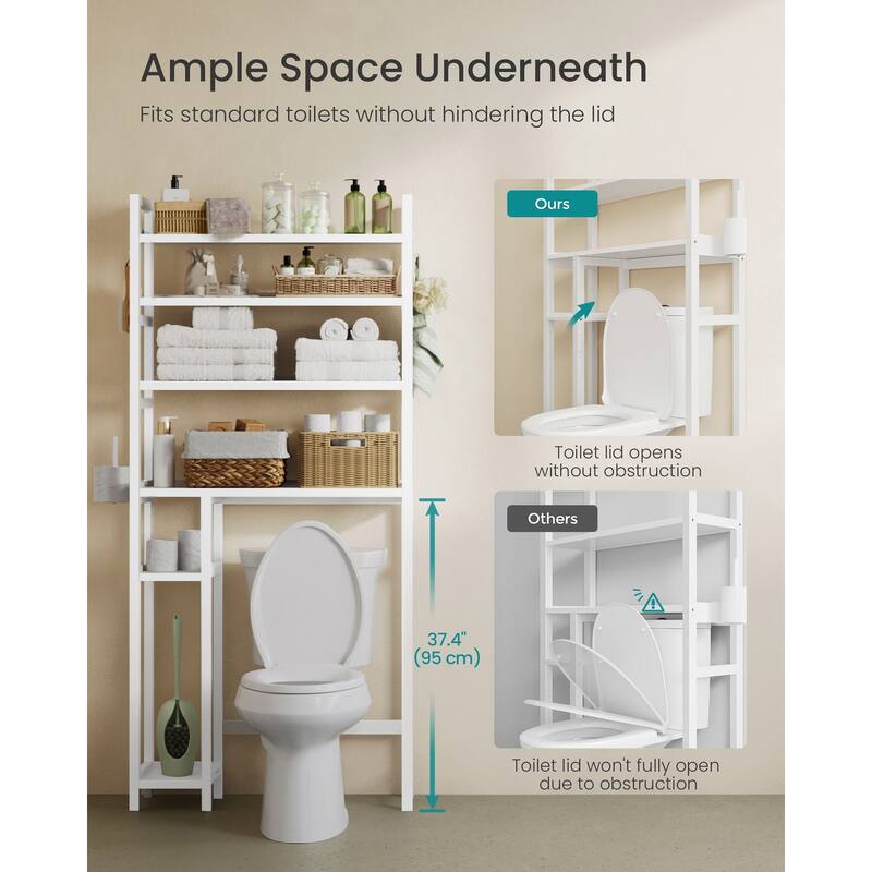 4-Tier Space-Saving Over Toilet Storage Shelf with Adjustable Shelves and Wicker Frame - 32.7''L x 10.2''W x 72.8''H